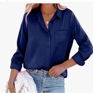 Elegant Women's Navy Button-Down Shirt